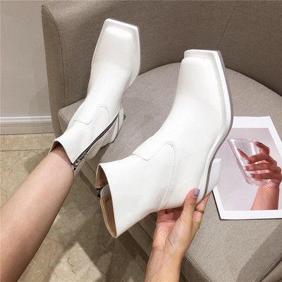 Γυναικείες έκο δερμάτινες μπότες με τετράγωνό τακούνι και φερμουάρ