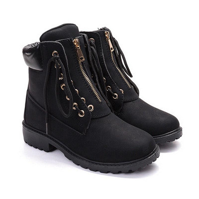 Γυναικείες δερμάτινες μπότες casual με κορδόνια και φερμουάρ