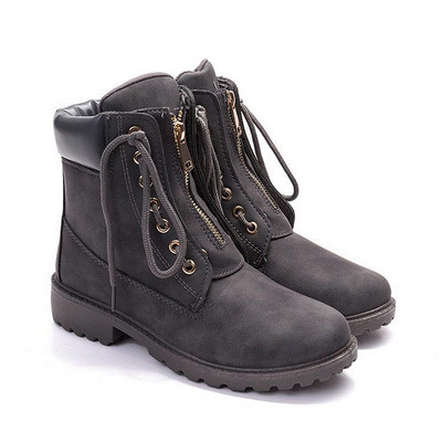 Γυναικείες δερμάτινες μπότες casual με κορδόνια και φερμουάρ