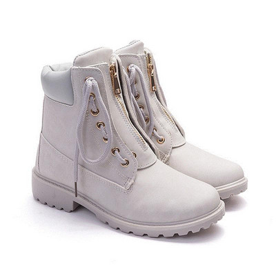 Γυναικείες δερμάτινες μπότες casual με κορδόνια και φερμουάρ