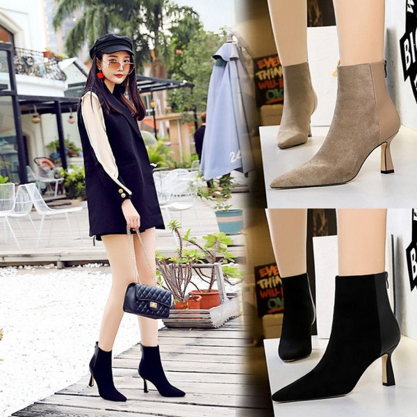 Női alkalmi csizma, alacsony sarkú öko velúrból