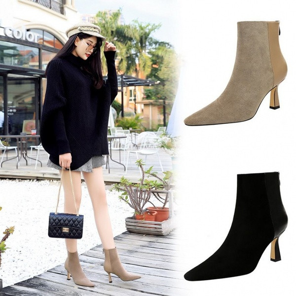 Női alkalmi csizma, alacsony sarkú öko velúrból