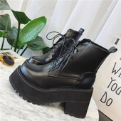 Moderne ženske čizme od eko kože sa debelom petom i vezicama