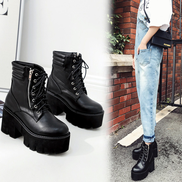 Aktuális női csizma eco bőrből, fűzővel és cipzárral