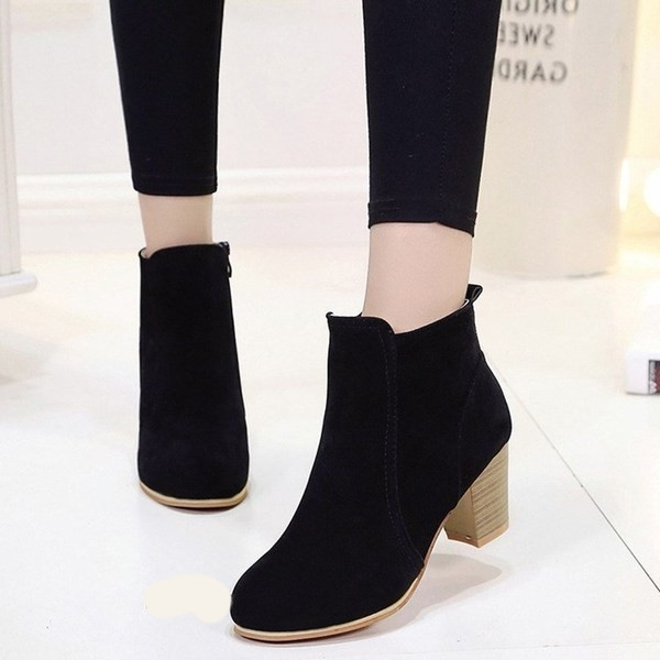 Ženske casual čizme od eko brušene kože sa debelom petom