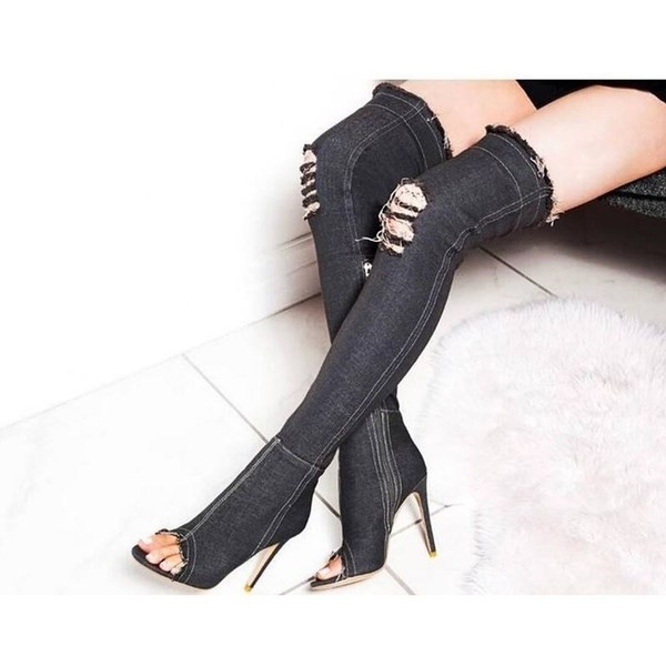 Naiste õhukeste kontsadega teksasaapad