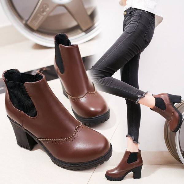 Női alkalmi csizma eko bőrből, vastag sarokkal