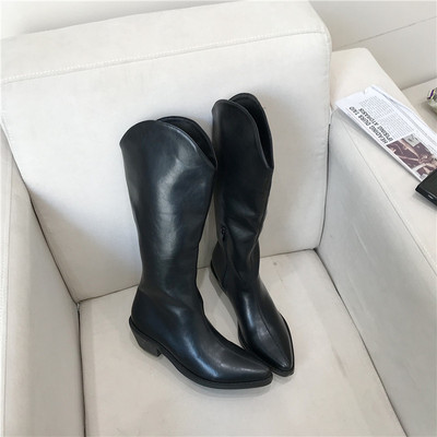 Γυναικείες μπότες  από οικολογικό δέρμα με χοντρό τακούνι