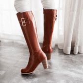 Дамски ежедневни ботуши с дебел ток от еко кожа 