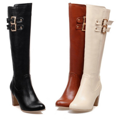 Дамски ежедневни ботуши с дебел ток от еко кожа 