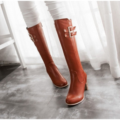 Дамски ежедневни ботуши с дебел ток от еко кожа 