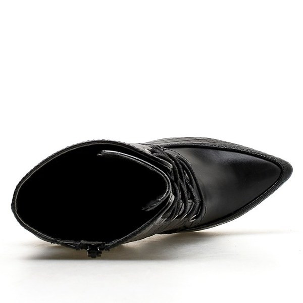 Дамски кожени боти с тънък ток и цип