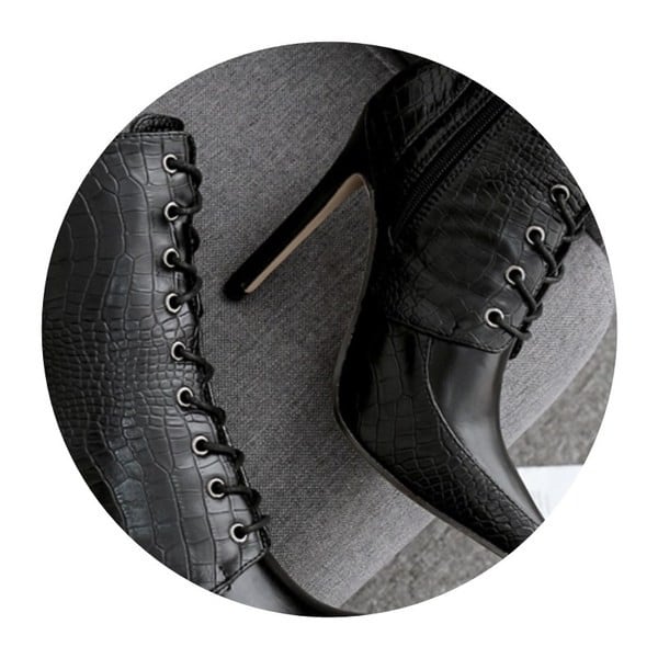 Дамски кожени боти с тънък ток и цип