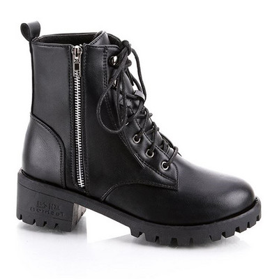 Модерни дамски боти с връзки и цип в черен цвят