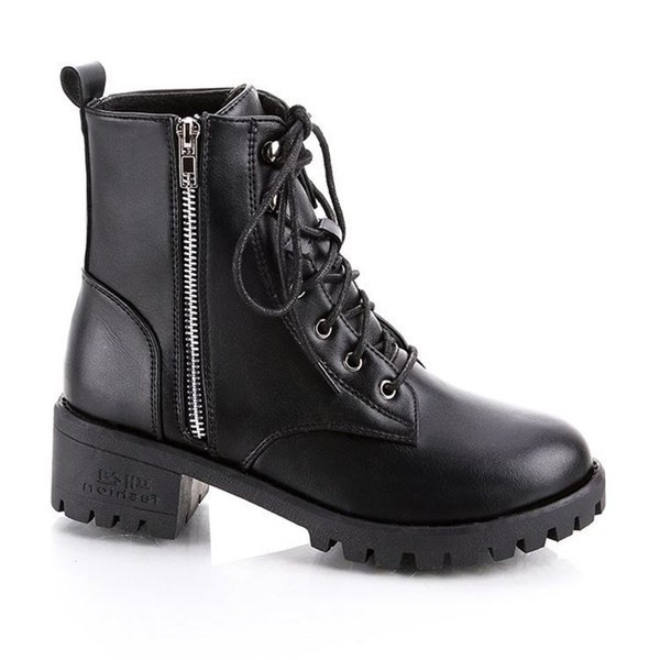 Модерни дамски боти с връзки и цип в черен цвят