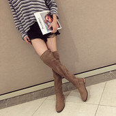 Ежедневни дамски ботуши над коляното заоблен модел с връзки