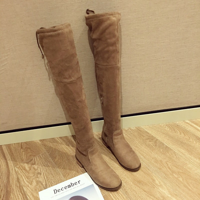 Ежедневни дамски ботуши над коляното заоблен модел с връзки