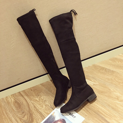 Ежедневни дамски ботуши над коляното заоблен модел с връзки