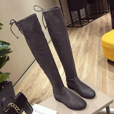 Ежедневни дамски ботуши над коляното заоблен модел с връзки