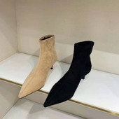 Модерни дамски боти от еко велур с нисък ток