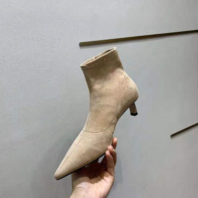 Модерни дамски боти от еко велур с нисък ток