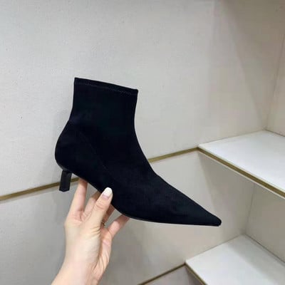 Модерни дамски боти от еко велур с нисък ток