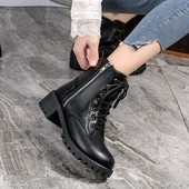 Дамски модерни боти с цип и връзки в черен цвят 