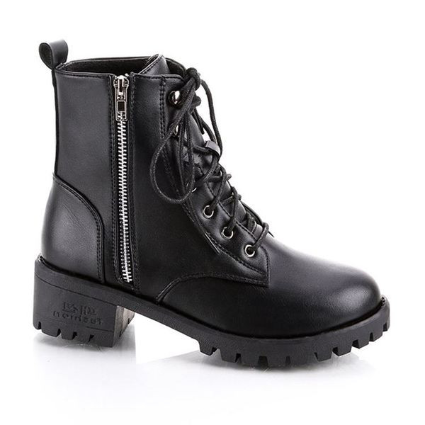 Дамски модерни боти с цип и връзки в черен цвят 