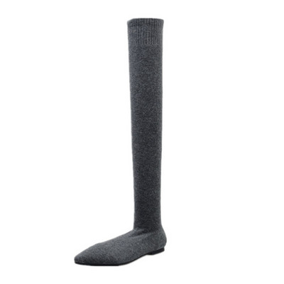 Текстилни дамски ботуши заострен модел с равна подметка