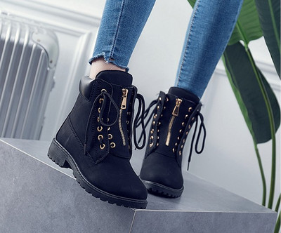 Дамски ежедневни боти с връзки от еко кожа и цип