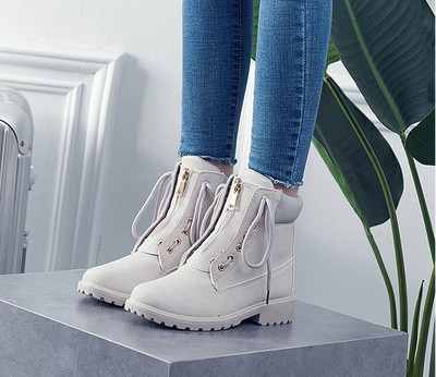 Дамски ежедневни боти с връзки от еко кожа и цип