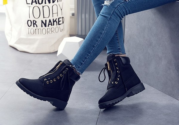 Дамски ежедневни боти с връзки от еко кожа и цип