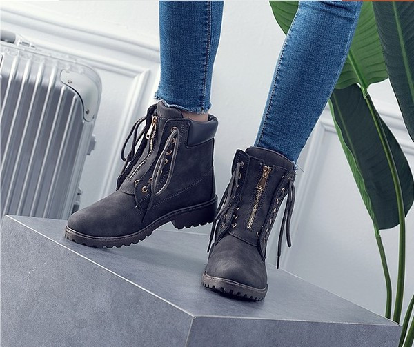 Дамски ежедневни боти с връзки от еко кожа и цип