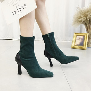 Дамски боти от еко кожа с дебел ток и цип