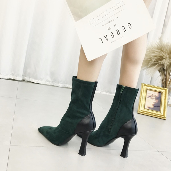 Дамски боти от еко кожа с дебел ток и цип