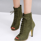 Дамски велурени боти с отворени пръсти 