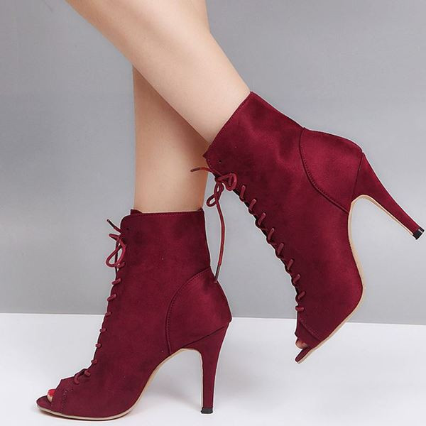 Дамски велурени боти с отворени пръсти 