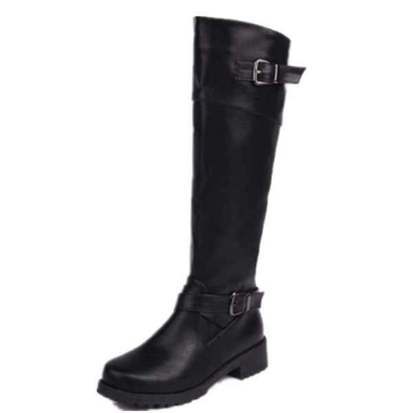 Дамски ежедневни ботуши с катарама и равна подметка от еко кожа