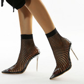 Модерни дамски мрежести боти с висок 11.5 см ток 
