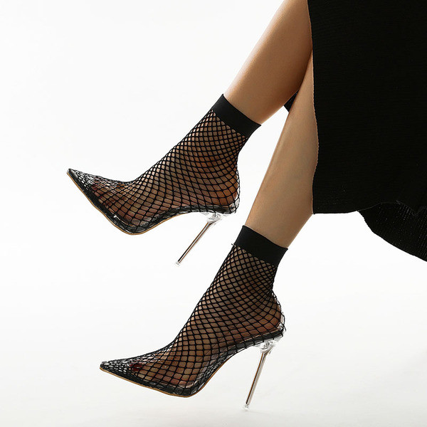 Модерни дамски мрежести боти с висок 11.5 см ток 