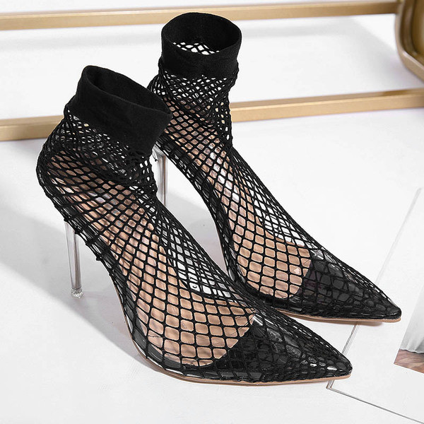 Модерни дамски мрежести боти с висок 11.5 см ток 