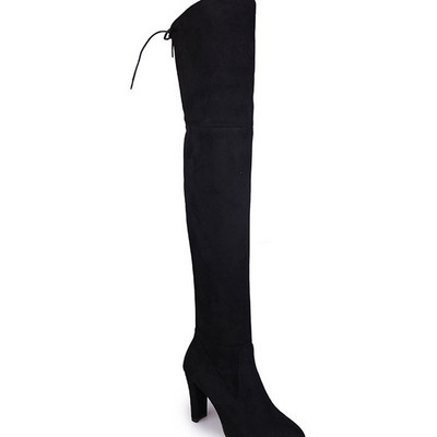 Дамски велурени ботуши с висок ток и връзки