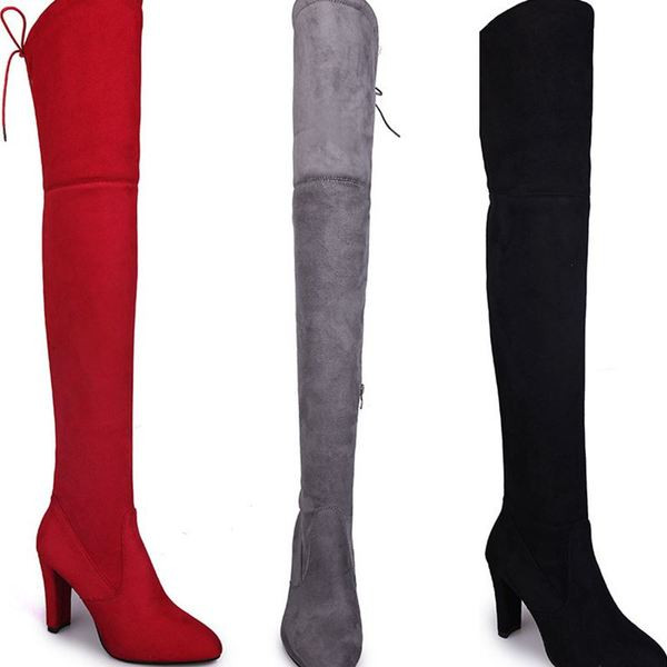 Дамски велурени ботуши с висок ток и връзки