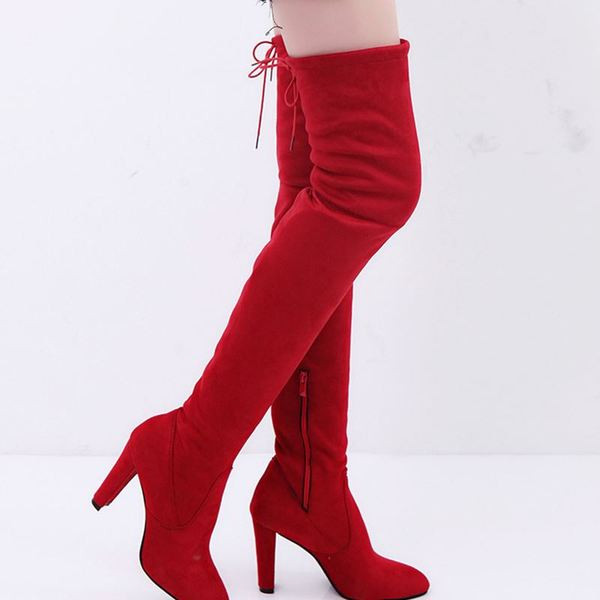 Дамски велурени ботуши с висок ток и връзки