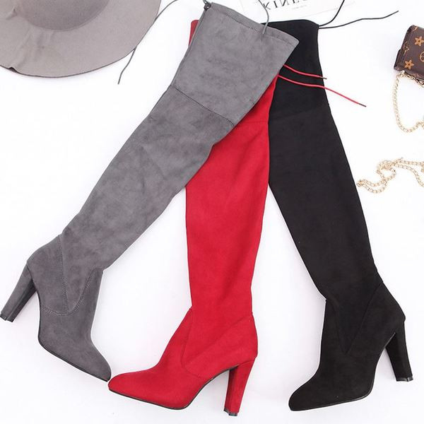 Дамски велурени ботуши с висок ток и връзки