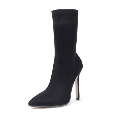 Стилни дамски ботуши заострен модел с 12 см ток