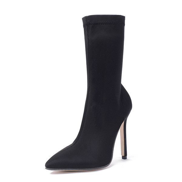 Стилни дамски ботуши заострен модел с 12 см ток 