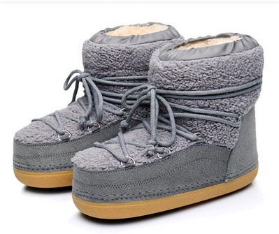Дамски ежедневни зимни боти с връзки и равна подметка 