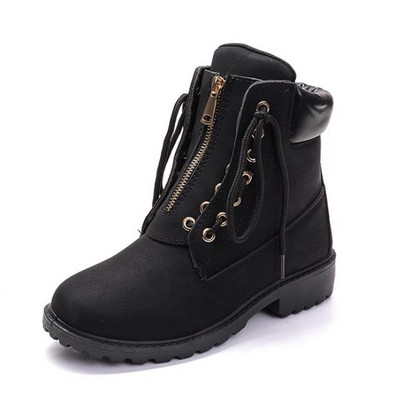 Модерни дамски боти от еко велур с връзки и цип