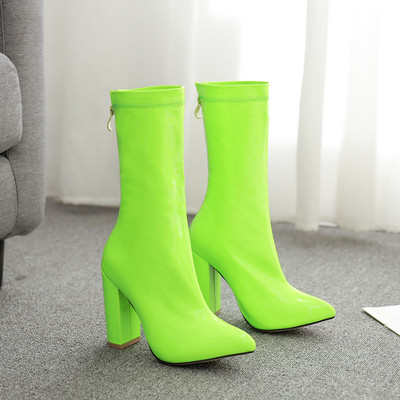Модерни дамски боти с ток в неонови цветове